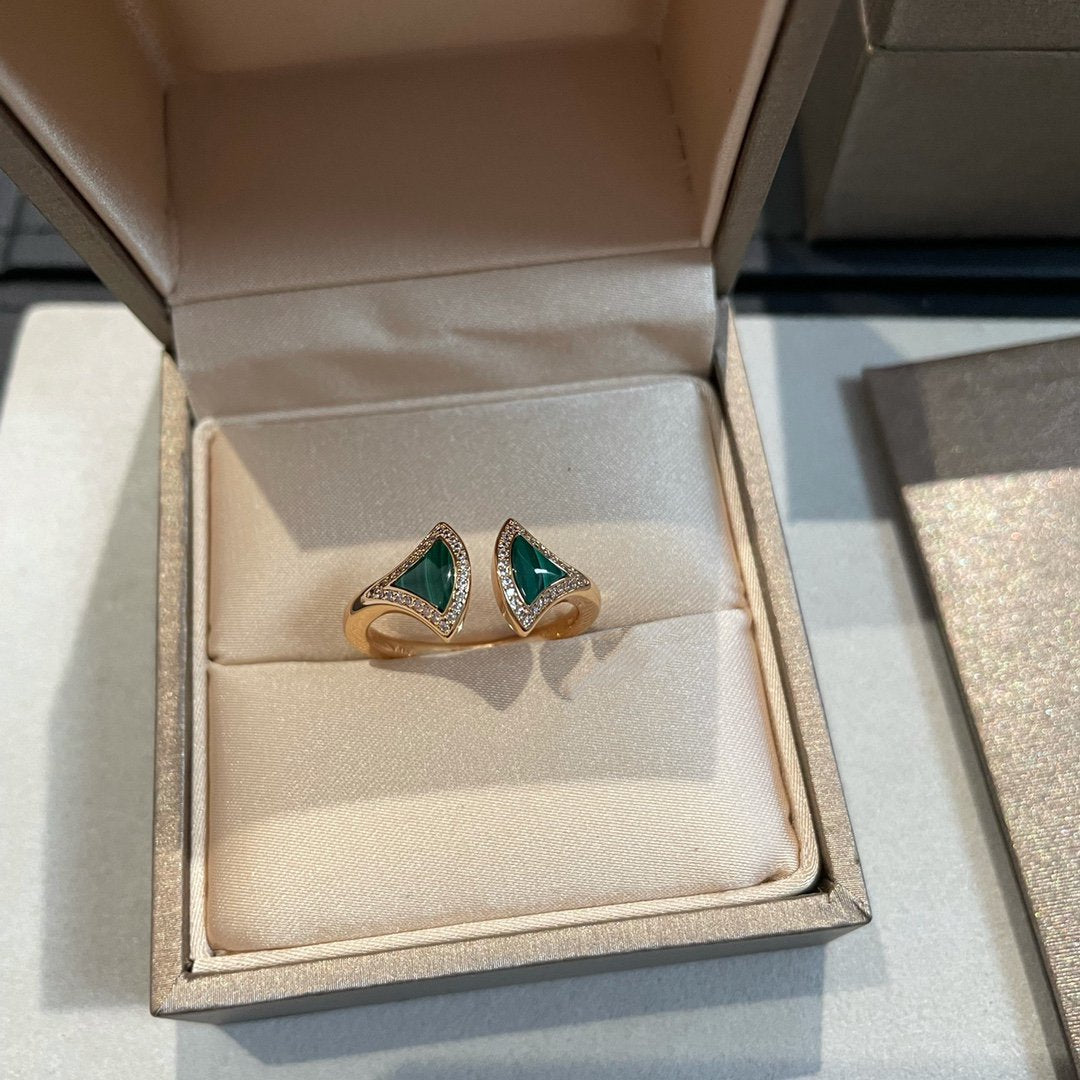 [⭐Aura]DREAM MALACHITE DIAMOND OPEN RING