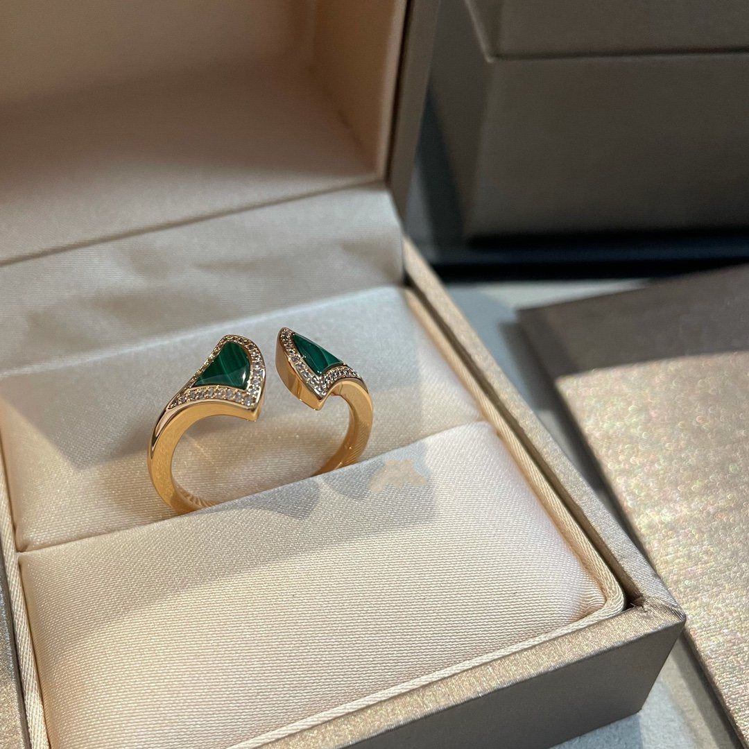 [⭐Aura]DREAM MALACHITE DIAMOND OPEN RING