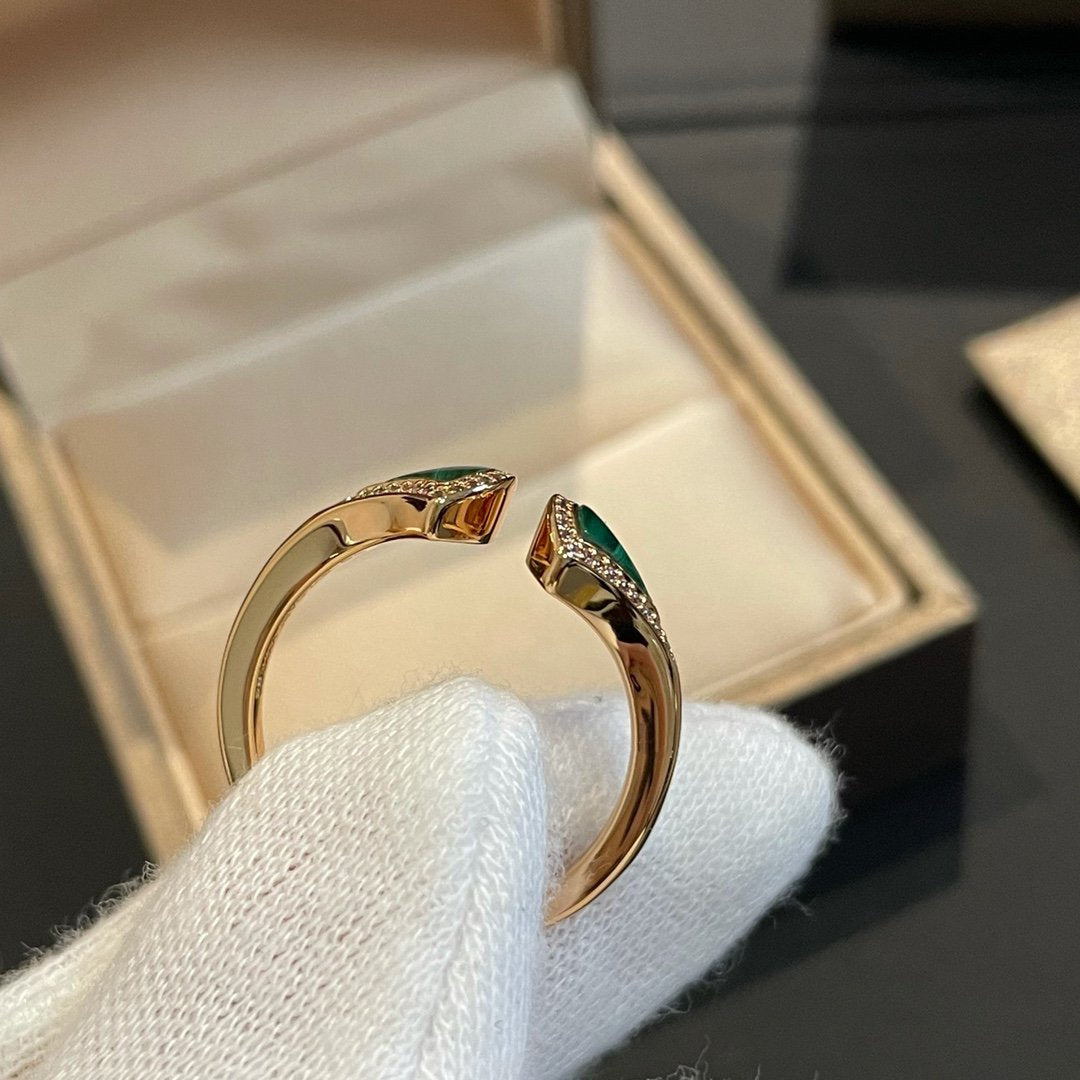 [⭐Aura]DREAM MALACHITE DIAMOND OPEN RING