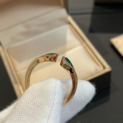 [⭐Aura]DREAM MALACHITE DIAMOND OPEN RING