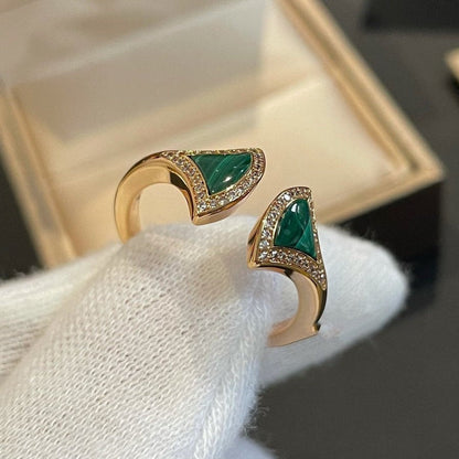 [⭐Aura]DREAM MALACHITE DIAMOND OPEN RING