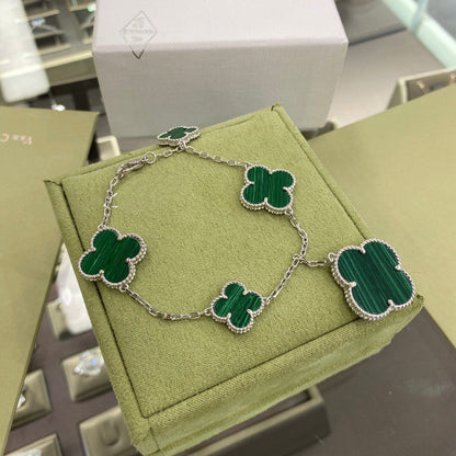 [⭐Aura]CLOVER 5 MOTIFS SIVLER MALACHITE BRACELET