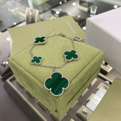 [⭐Aura]CLOVER 5 MOTIFS SIVLER MALACHITE BRACELET