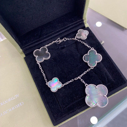 [⭐Aura]CLOVER 5 MOTIFS SIVLER DARK MOP BRACELET