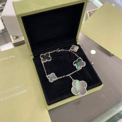 [⭐Aura]CLOVER 5 MOTIFS SIVLER DARK MOP BRACELET
