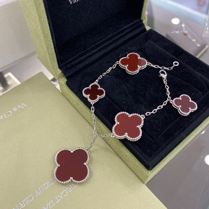 [⭐Aura]CLOVER 5 MOTIFS SIVLER CARNELIAN BRACELET
