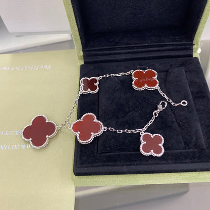 [⭐Aura]CLOVER 5 MOTIFS SIVLER CARNELIAN BRACELET