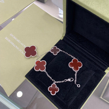 [⭐Aura]CLOVER 5 MOTIFS SIVLER CARNELIAN BRACELET