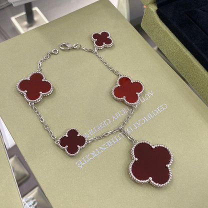 [⭐Aura]CLOVER 5 MOTIFS SIVLER CARNELIAN BRACELET