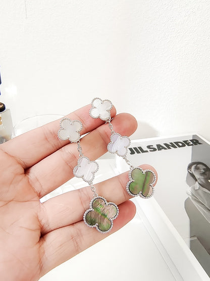 [⭐Aura]CLOVER 3 MOTIFS CHALCEDONY DARK MOP SILVER EARRINGS