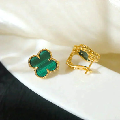 [⭐Aura]CLOVER MEDIUM 1 MOTIFS MALACHITE  EARRINGS