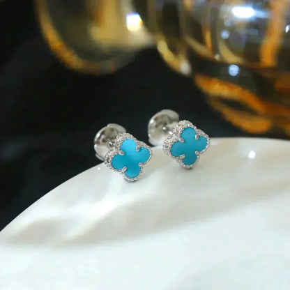 [⭐Aura]CLOVER MINI 9.5MM ONYX STUD EARRINGS SILVER