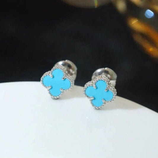 [⭐Aura]CLOVER MINI 9.5MM ONYX STUD EARRINGS SILVER
