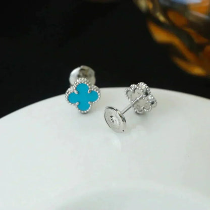 [⭐Aura]CLOVER MINI 9.5MM ONYX STUD EARRINGS SILVER