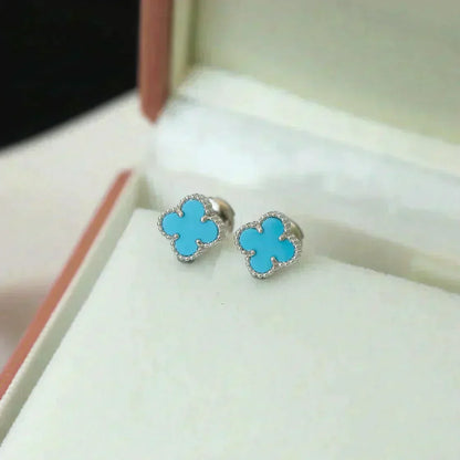 [⭐Aura]CLOVER MINI 9.5MM ONYX STUD EARRINGS SILVER