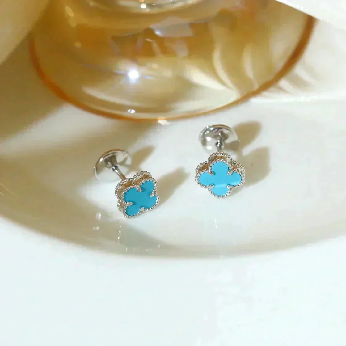 [⭐Aura]CLOVER MINI 9.5MM ONYX STUD EARRINGS SILVER