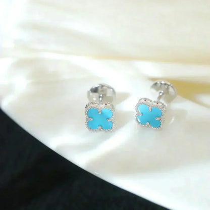 [⭐Aura]CLOVER MINI 9.5MM ONYX STUD EARRINGS SILVER