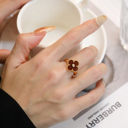 [⭐Aura]CLOVER CARNELIAN RING ROSE GOLD DIAMOND