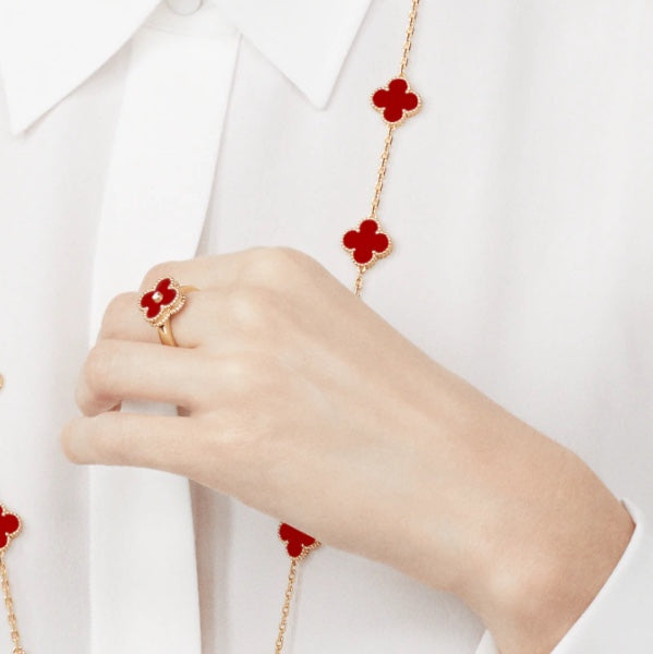 [⭐Aura]CLOVER CARNELIAN RING ROSE GOLD DIAMOND