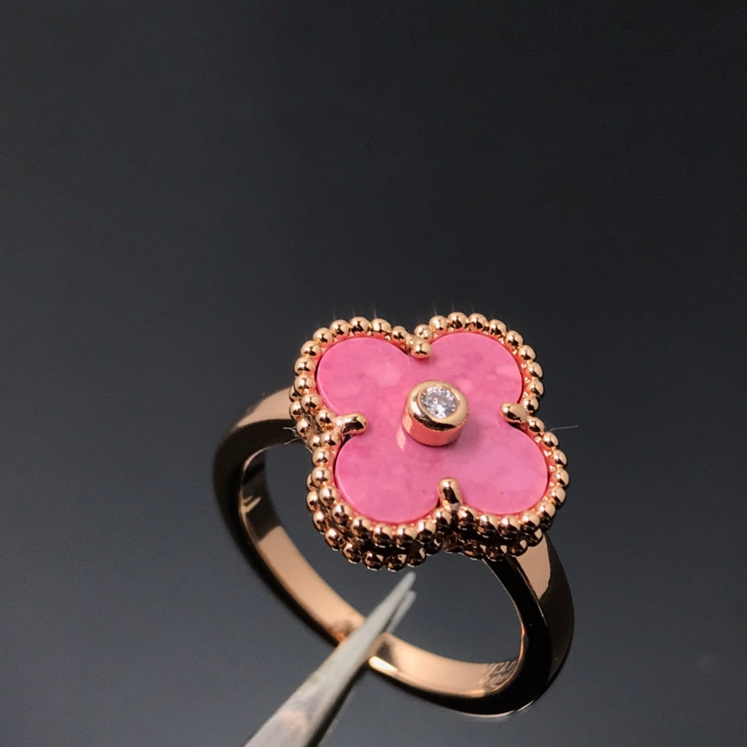 [⭐Aura]CLOVER RHODONITE ROSE GOLD RING