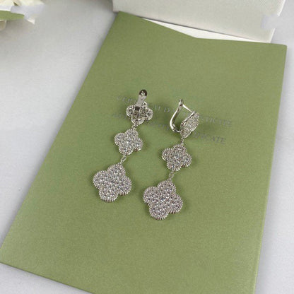 [⭐Aura]CLOVER 3 MOTIF DIAMOND SILVER DROP EARRINGS