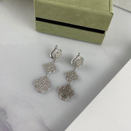 [⭐Aura]CLOVER 3 MOTIF DIAMOND SILVER DROP EARRINGS