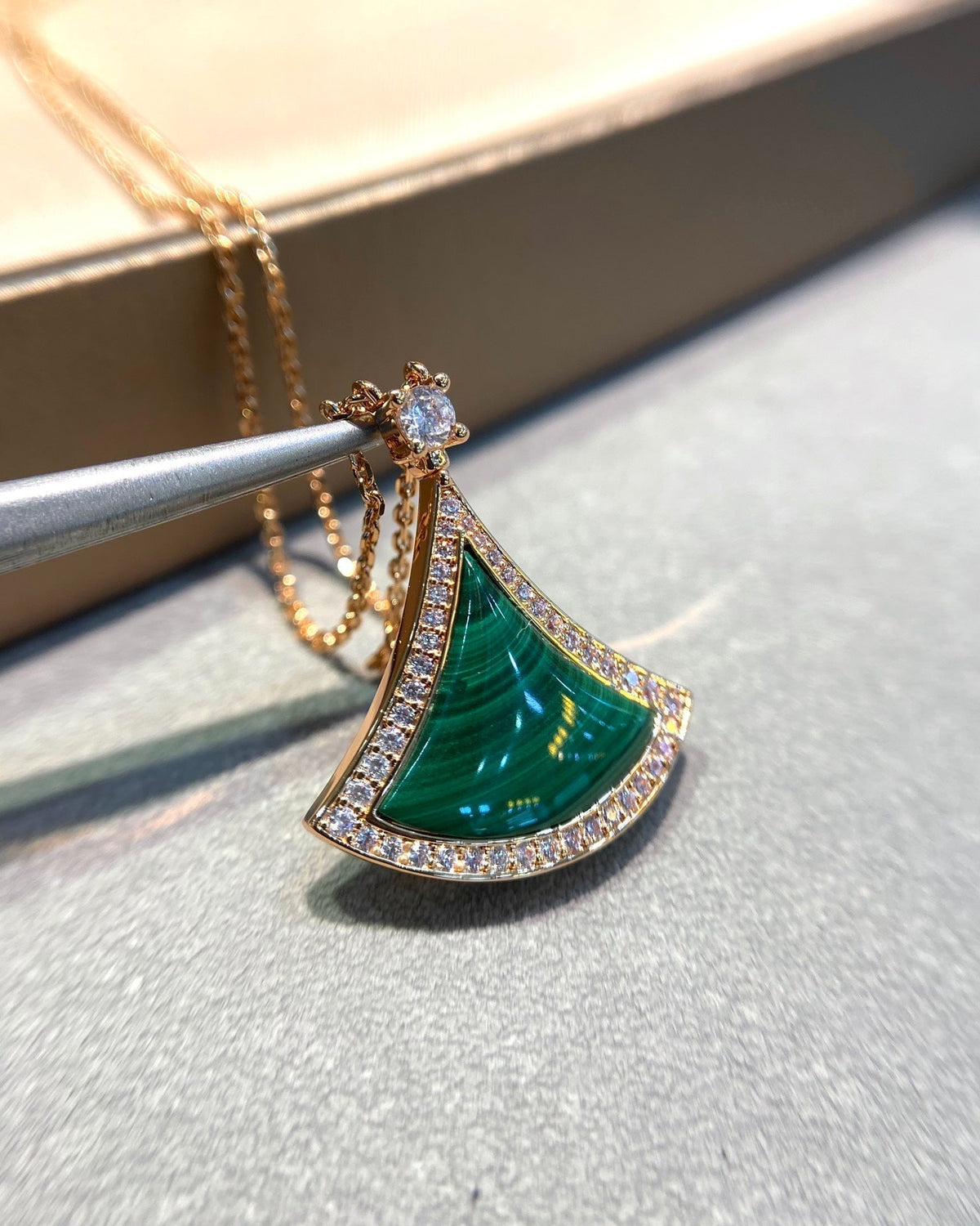 [⭐Aura]DREAM MALACHITE DIAMOND PAVED PINK GOLD NECKLACE