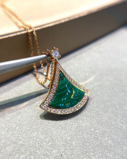 [⭐Aura]DREAM MALACHITE DIAMOND PAVED PINK GOLD NECKLACE