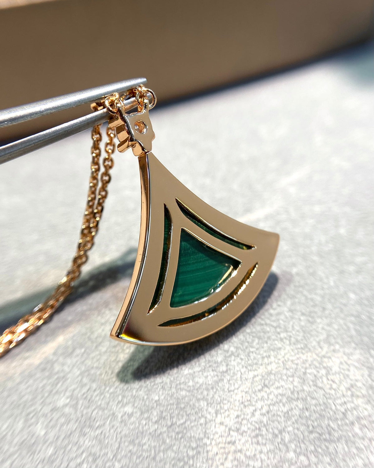 [⭐Aura]DREAM MALACHITE DIAMOND PAVED PINK GOLD NECKLACE