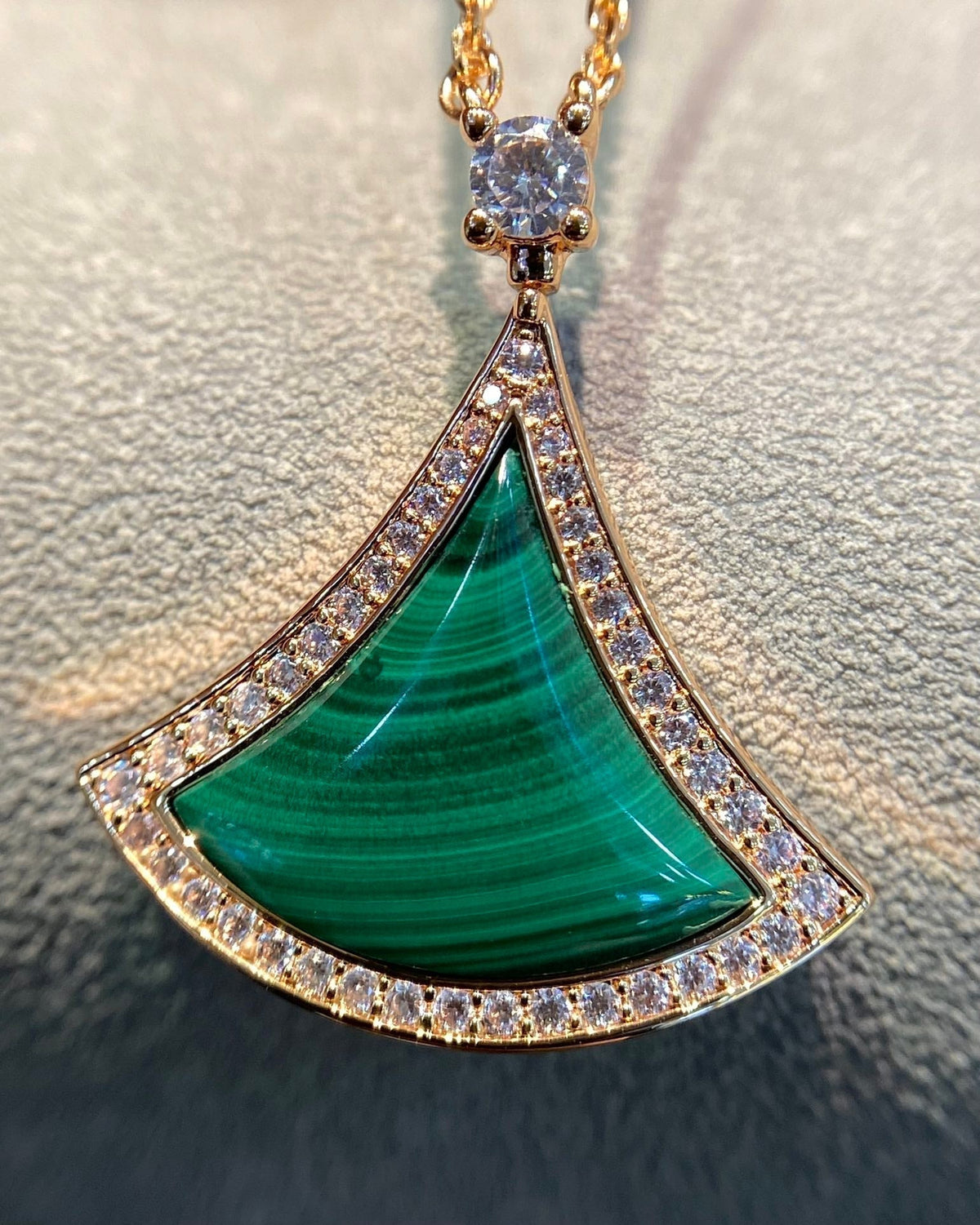 [⭐Aura]DREAM MALACHITE DIAMOND PAVED PINK GOLD NECKLACE