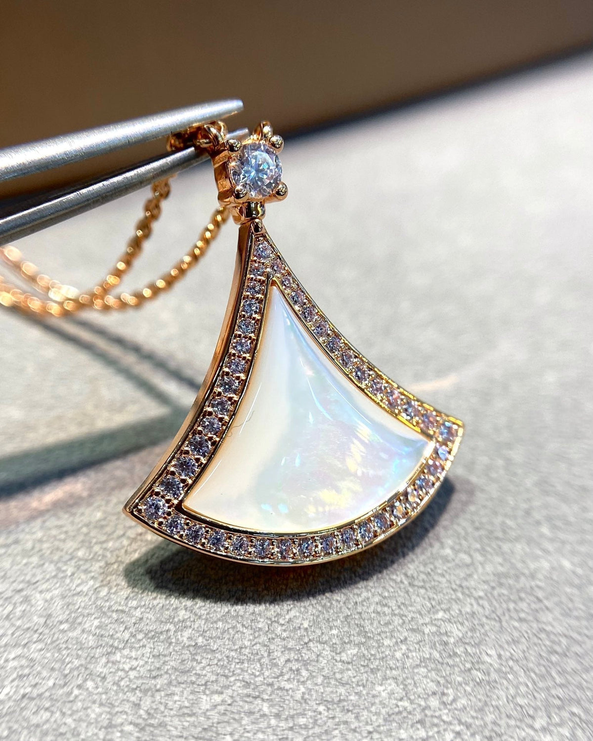 [⭐Aura]DREAM MOP DIAMOND PAVED PINK GOLD NECKLACE