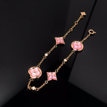[⭐Aura]STAR AND SUN 4 MOTIF PINK MOP PINK GOLD BRACELET