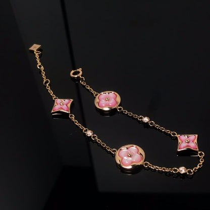 [⭐Aura]STAR AND SUN 4 MOTIF PINK MOP PINK GOLD BRACELET