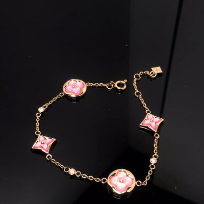 [⭐Aura]STAR AND SUN 4 MOTIF PINK MOP PINK GOLD BRACELET