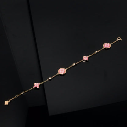 [⭐Aura]STAR AND SUN 4 MOTIF PINK MOP PINK GOLD BRACELET