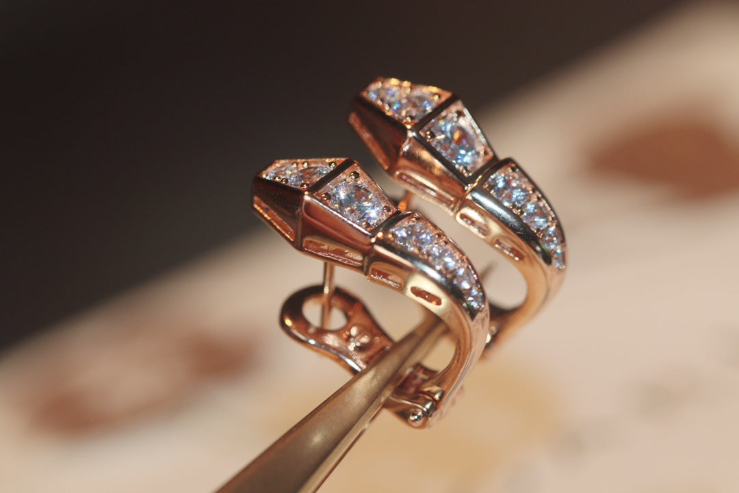[⭐Aura]SERPENT PINK GOLD DIAMOND EARRINGS