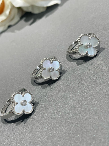 [⭐Aura]CLOVER SILVER MOP DIAMOND RING