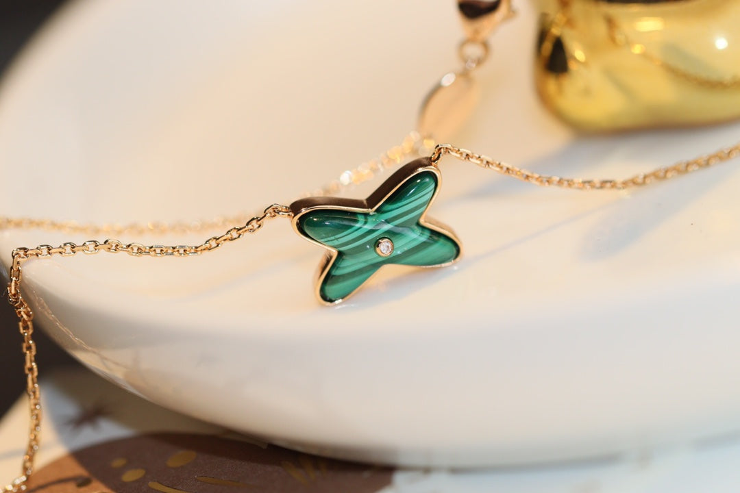 [⭐Aura]JEUX MALACHITE 1 DIAMOND PINK GOLD NECKLACE