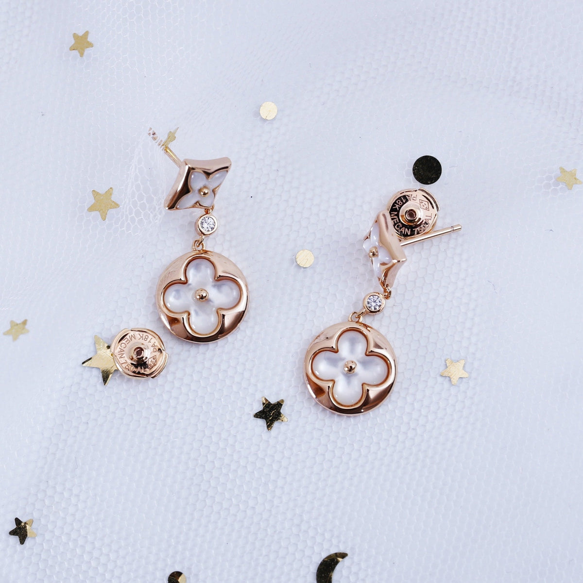 [⭐Aura]STAR AND SUN PINK GOLD MOP DROP EARRINGS