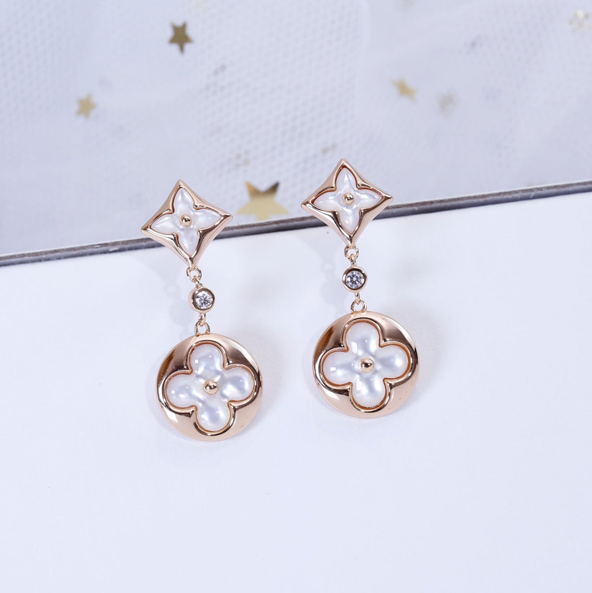 [⭐Aura]STAR AND SUN PINK GOLD MOP DROP EARRINGS