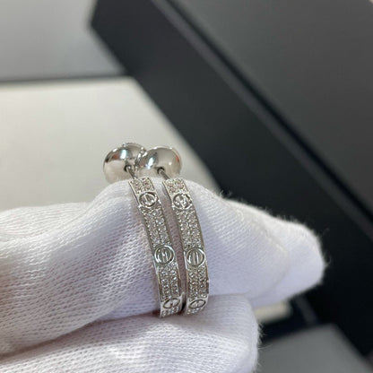 [⭐Aura]LOVE DIAMOND SILVER HOOP EARRINGS