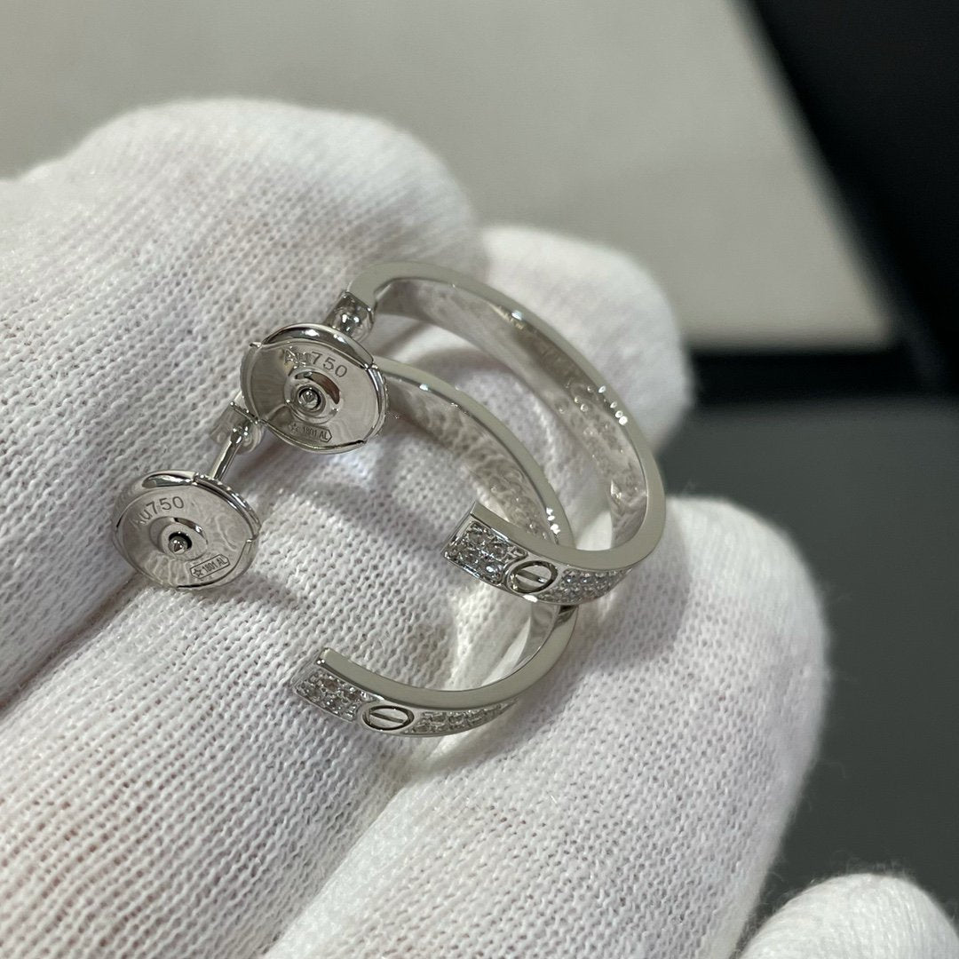 [⭐Aura]LOVE DIAMOND SILVER HOOP EARRINGS