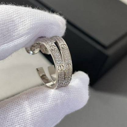 [⭐Aura]LOVE DIAMOND SILVER HOOP EARRINGS