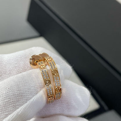 [⭐Aura]LOVE DIAMOND PINK GOLD HOOP EARRINGS