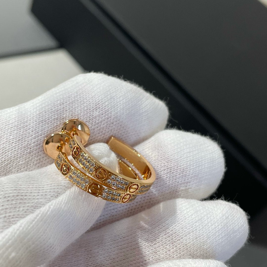 [⭐Aura]LOVE DIAMOND PINK GOLD HOOP EARRINGS