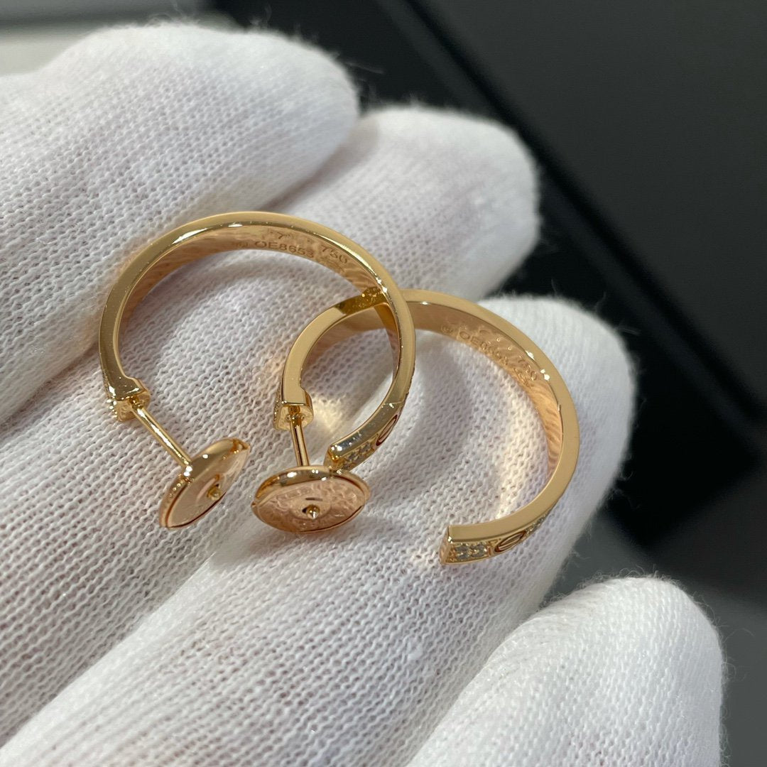 [⭐Aura]LOVE DIAMOND PINK GOLD HOOP EARRINGS