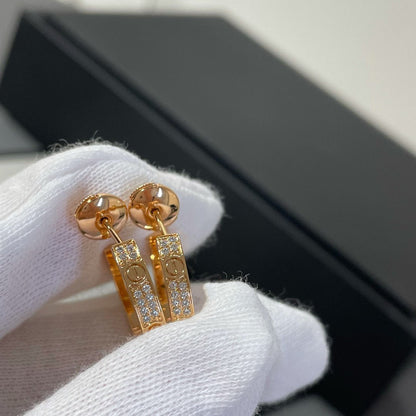 [⭐Aura]LOVE DIAMOND PINK GOLD HOOP EARRINGS