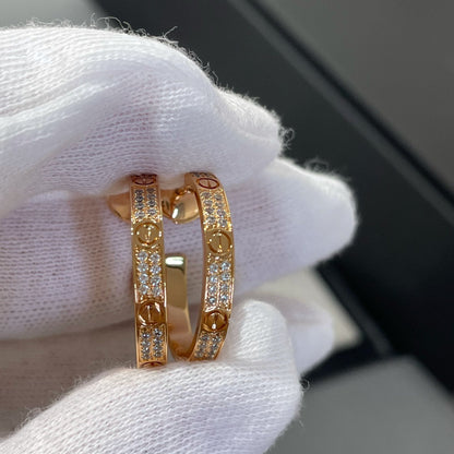 [⭐Aura]LOVE DIAMOND PINK GOLD HOOP EARRINGS
