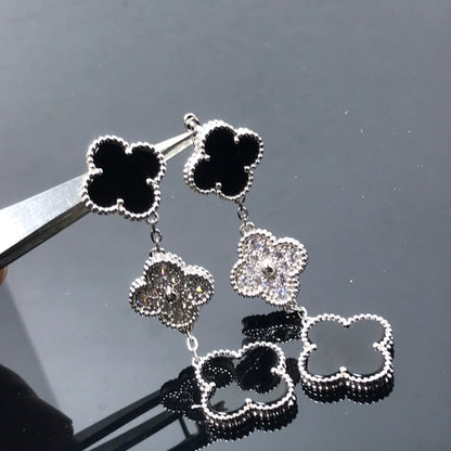 [⭐Aura]CLOVER 3 MOTIF DIAMOND ONYX SILVER EARRINGS