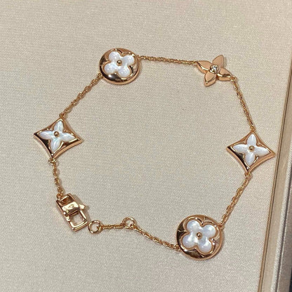 [⭐Aura]STAR AND SUN 5 MOTIF MOP PINK GOLD BRACELET